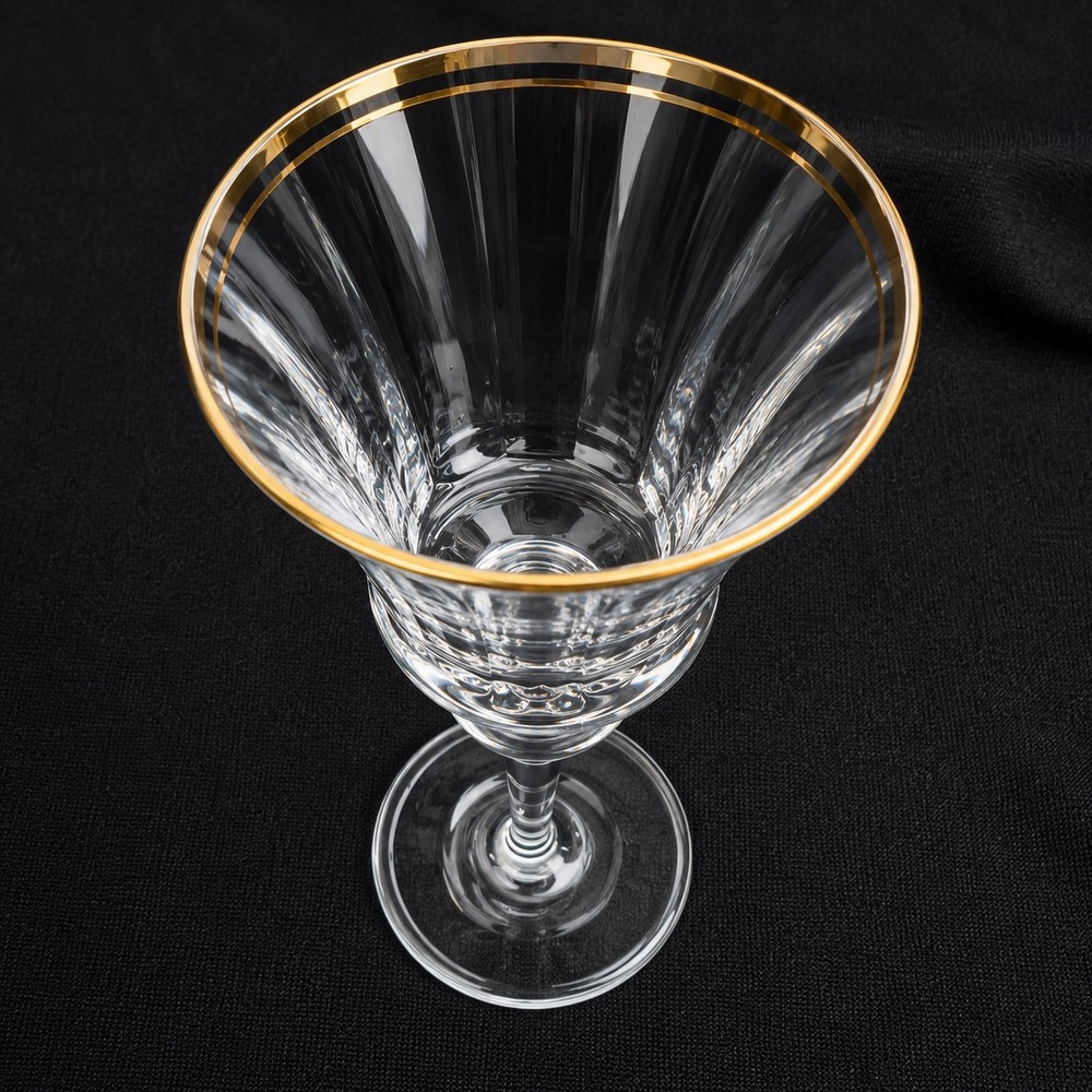 Mikasa Jamestown 4 Gold Crystal Wine Glasses Optic Ribbed Gold Rim 8.75" - Picture 9 of 11
